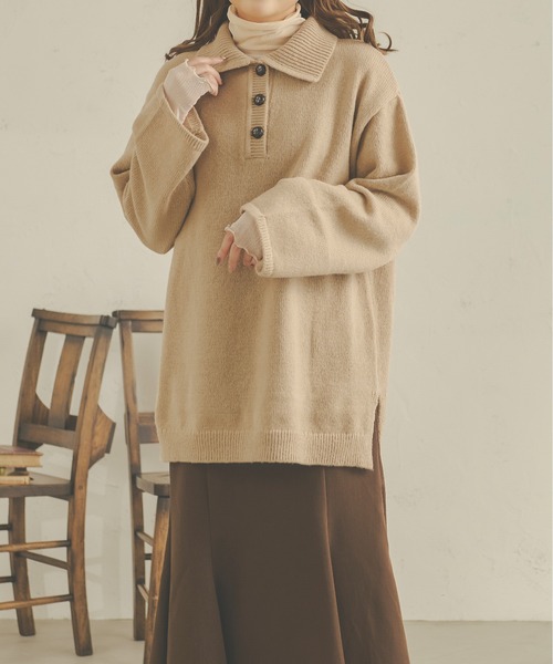 Ambre Neige(アンブルネージュ)の「ビッグポロニット/【WEB/EC限定商品】(ニット/セーター・レディース・アイボリー/ダークブラウン/ベージュ・FREE)」の15枚目の写真