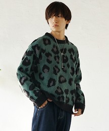 【MinoriTY】レオパード柄ルーズサイズニット セーター メンズ オーバーサイズ ビッグシルエット ルーズフィット 春服 冬服