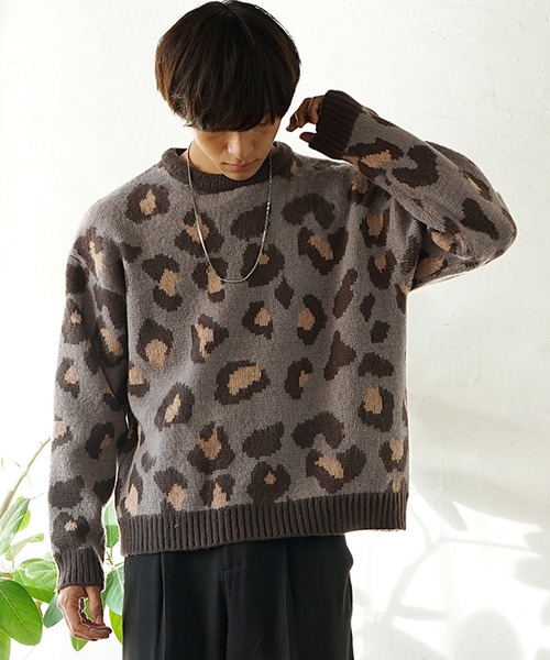 MinoriTY（マイノリティ）の「【MinoriTY】レオパード柄ルーズサイズニット セーター メンズ オーバーサイズ ビッグシルエット ルーズフィット 春服 冬服（ニット/セーター・メンズ・ブラウン/グレー/ブルー/グリーン・M/L）」の6枚目の写真