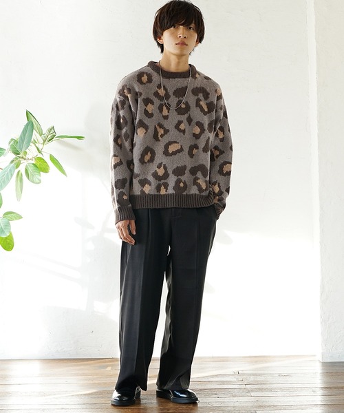 MinoriTY（マイノリティ）の「【MinoriTY】レオパード柄ルーズサイズニット セーター メンズ オーバーサイズ ビッグシルエット ルーズフィット 春服 冬服（ニット/セーター・メンズ・ブラウン/グレー/ブルー/グリーン・M/L）」の7枚目の写真