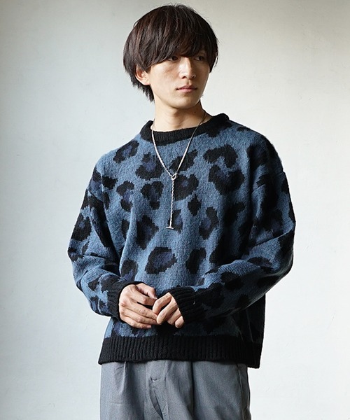 MinoriTY（マイノリティ）の「【MinoriTY】レオパード柄ルーズサイズニット セーター メンズ オーバーサイズ ビッグシルエット ルーズフィット 春服 冬服（ニット/セーター・メンズ・ブラウン/グレー/ブルー/グリーン・M/L）」の9枚目の写真