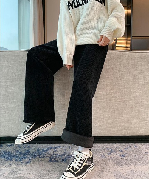 aimoha（アイモハ）の「裏起毛　コーデュロイワイドパンツ（その他パンツ・レディース・ブラック/ベージュ・X-LARGE/MEDIUM/LARGE/XX-LARGE/SMALL）」の2枚目の写真