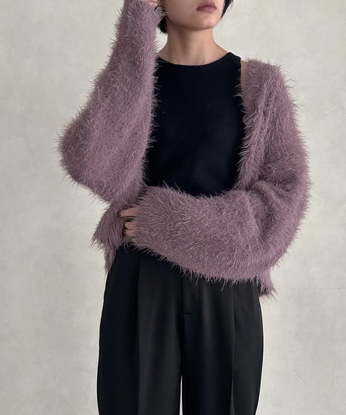 hellam(へラム)の「シャギーニットカーディガン(カーディガン/ボレロ・レディース・チャコールグレー/パープル/イエロー/アイボリー・FREE)」の1枚目の写真