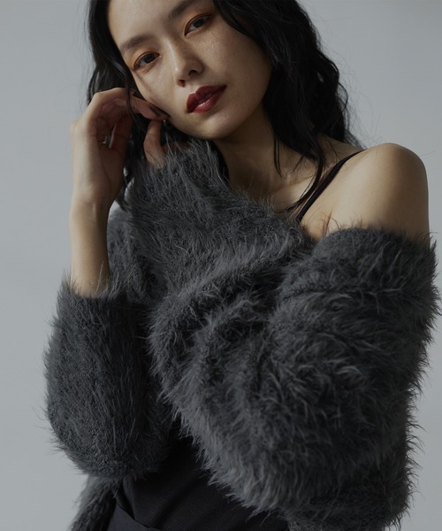 hellam(へラム)の「シャギーニットカーディガン(カーディガン/ボレロ・レディース・チャコールグレー/パープル/イエロー/アイボリー・FREE)」の3枚目の写真