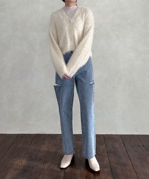 hellam(へラム)の「シャギーニットカーディガン(カーディガン/ボレロ・レディース・チャコールグレー/パープル/イエロー/アイボリー・FREE)」の18枚目の写真