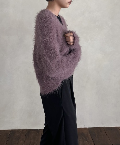 hellam(へラム)の「シャギーニットカーディガン(カーディガン/ボレロ・レディース・チャコールグレー/パープル/イエロー/アイボリー・FREE)」の7枚目の写真