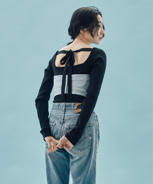 INSIIS(インシス)の「2wayウエストマークリボンニット(ニット/セーター・レディース・オレンジ/ブルー/ブラック・フリー)」の1枚目の写真