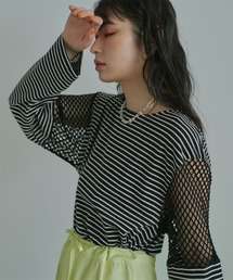 miette | ﾒｯｼｭ切替ﾎﾞｰﾀﾞｰﾛﾝT(Tシャツ/カットソー)