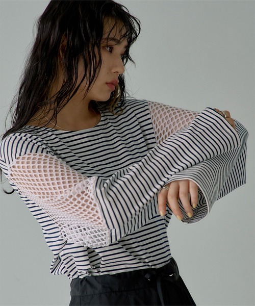miette（ミエット）の「メッシュ切替ボーダーロンT（Tシャツ/カットソー・レディース・ネイビー/レッド/ブラック・FREE）」の17枚目の写真