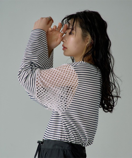 miette（ミエット）の「メッシュ切替ボーダーロンT（Tシャツ