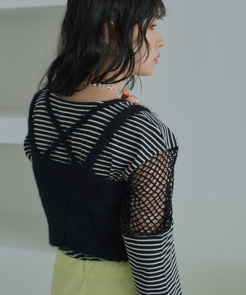 miette（ミエット）の「メッシュ切替ボーダーロンT（Tシャツ/カットソー・レディース・ネイビー/レッド/ブラック・FREE）」の6枚目の写真