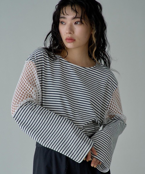 miette（ミエット）の「メッシュ切替ボーダーロンT（Tシャツ