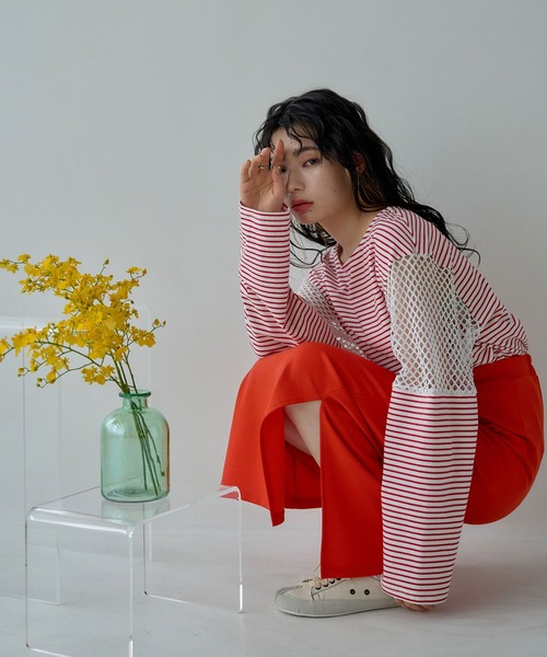 miette（ミエット）の「メッシュ切替ボーダーロンT（Tシャツ