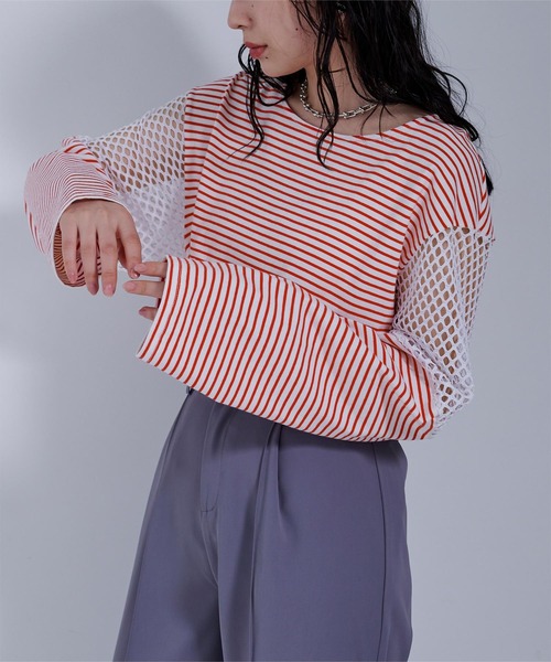 miette（ミエット）の「メッシュ切替ボーダーロンT（Tシャツ