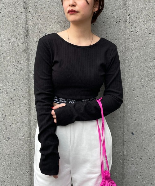 CIAOPANIC（チャオパニック）の「【GEM】ロゴゴムクロップドロンT/カップ付き（Tシャツ/カットソー・レディース・ブラック/ネイビー/イエロー・FREE）」の12枚目の写真