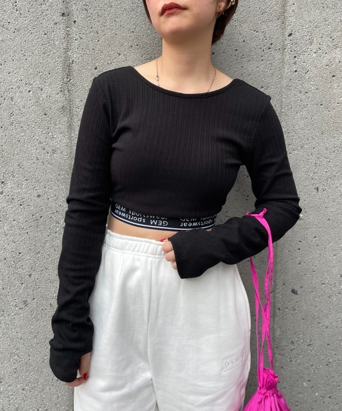 CIAOPANIC（チャオパニック）の「【GEM】ロゴゴムクロップドロンT/カップ付き（Tシャツ/カットソー・レディース・ブラック/ネイビー/イエロー・FREE）」の10枚目の写真