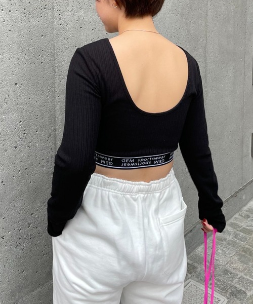 CIAOPANIC（チャオパニック）の「【GEM】ロゴゴムクロップドロンT/カップ付き（Tシャツ/カットソー・レディース・ブラック/ネイビー/イエロー・FREE）」の9枚目の写真