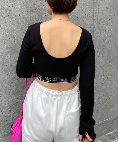 CIAOPANIC（チャオパニック）の「【GEM】ロゴゴムクロップドロンT/カップ付き（Tシャツ/カットソー・レディース・ブラック/ネイビー/イエロー・FREE）」の8枚目の写真