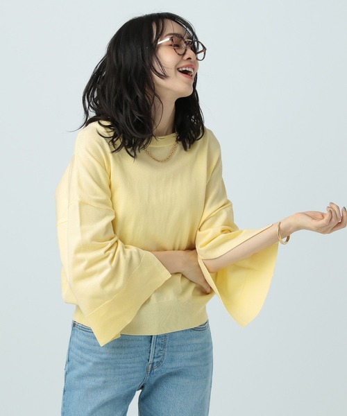 BAYFLOW(ベイフロー)の「スリットスリーブニットプルオーバー(ニット/セーター・レディース・オフホワイト/イエロー/モカ・FREE)」の3枚目の写真