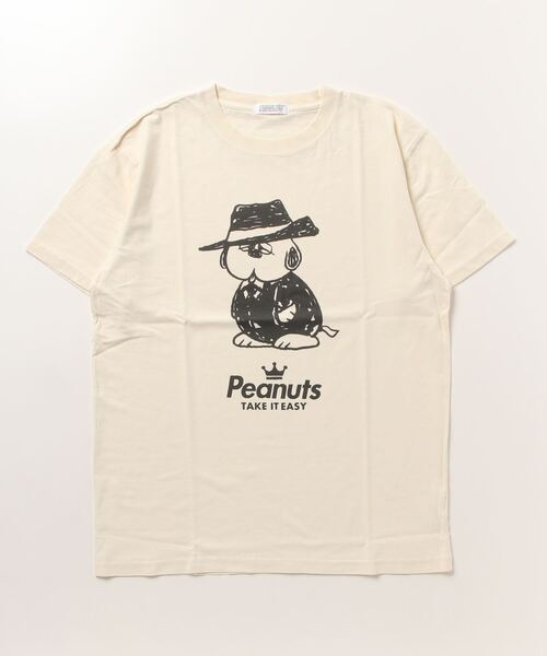 PEANUTS(ピーナッツ)の「PEANUTS スーツイラストプリント ピグメント加工 半袖Tシャツ(Tシャツ/カットソー・レディース・ホワイト系/ホワイト系1/ホワイト/アイボリー系/アイボリー系1/アイボリー・LL/4L/3L/M/S/L)」の1枚目の写真