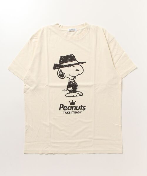 PEANUTS(ピーナッツ)の「PEANUTS スーツイラストプリント ピグメント加工 半袖Tシャツ(Tシャツ/カットソー・レディース・ホワイト系/ホワイト系1/ホワイト/アイボリー系/アイボリー系1/アイボリー・LL/4L/3L/M/S/L)」の6枚目の写真