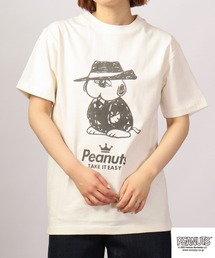PEANUTS スーツイラストプリント ピグメント加工 半袖Tシャツ