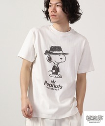 PEANUTS スーツイラストプリント ピグメント加工 半袖Tシャツ