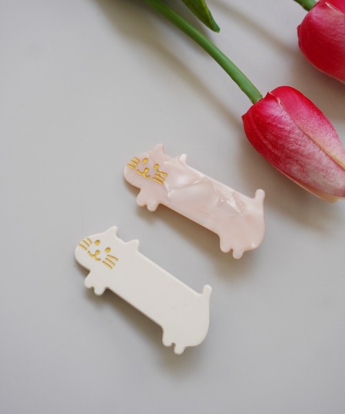 ラスト2ねこ猫白猫ホワイトヘアピンヘアアクセサリーヘアクリップ