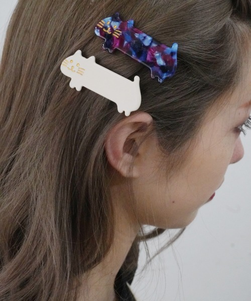 ラスト2 ねこ 猫 白猫 ホワイト ヘアピン ヘアアクセサリー ヘア