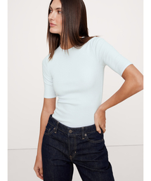 リブ エルボースリーブ Tシャツ