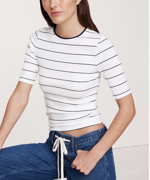 Banana Republic(バナナリパブリック)の「リブ エルボースリーブ Tシャツ(Tシャツ/カットソー・レディース・ホワイト/ブラック/ブルー/ネイビー/グリーン/ライトブルー/ホワイト×ブルー・S/M/L/XS)」の2枚目の写真