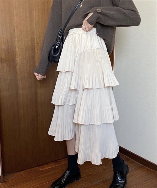 FREE STYLISTS(フリー スタイリスト)の「フリルアシンメトリーティアードスカート(スカート・レディース・オフホワイト/グレー/ベージュ/ブラック・FREE)」の18枚目の写真