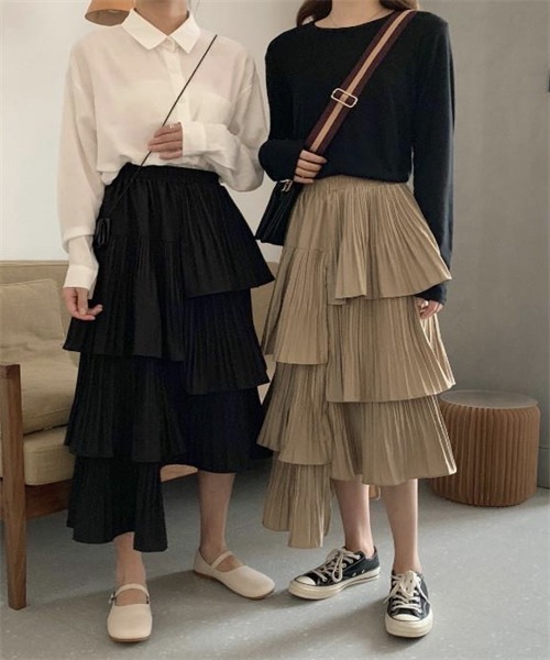 FREE STYLISTS（フリー スタイリスト）の「フリルアシンメトリーティアードスカート（スカート・レディース・オフホワイト/グレー/ベージュ/ブラック・FREE）」の13枚目の写真