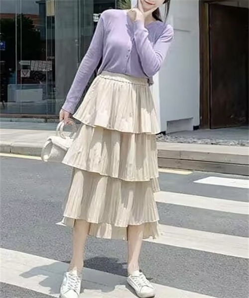 FREE STYLISTS(フリー スタイリスト)の「フリルアシンメトリーティアードスカート(スカート・レディース・オフホワイト/グレー/ベージュ/ブラック・FREE)」の19枚目の写真