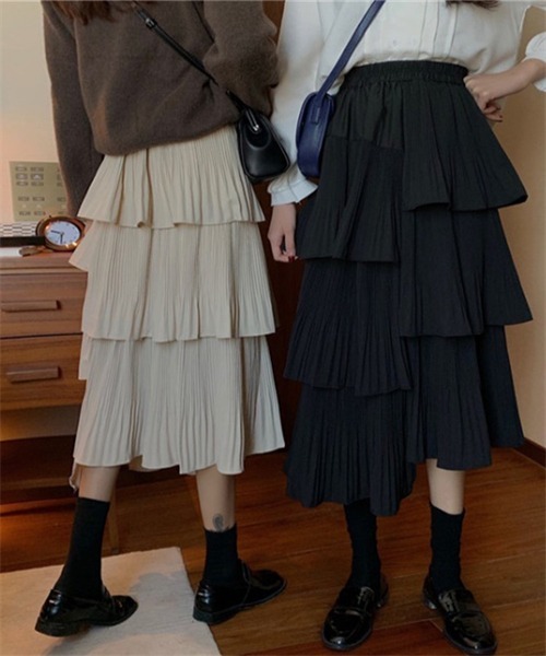 FREE STYLISTS(フリー スタイリスト)の「フリルアシンメトリーティアードスカート(スカート・レディース・オフホワイト/グレー/ベージュ/ブラック・FREE)」の10枚目の写真