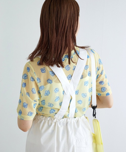 w closet(ダブルクローゼット)の「フラワー柄メッシュトップス(Tシャツ/カットソー・レディース・イエロー/ラベンダー/グレー・FREE)」の16枚目の写真