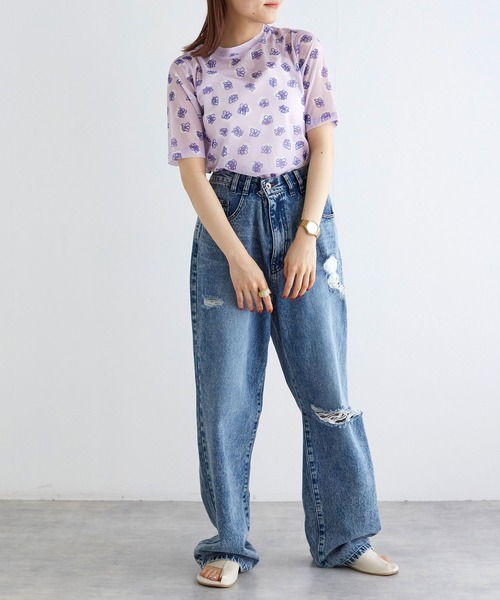 w closet（ダブルクローゼット）の「フラワー柄メッシュトップス