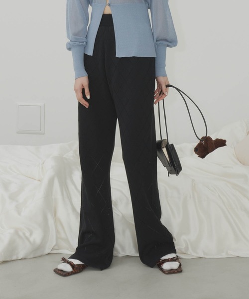 【GIUNON】ロングフレアニットパンツ グレー ジウノン GIUNON（ジウノン）の「long flare knit pants / ロングフレア