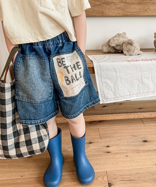 aimoha（アイモハ）の「【aimoha-KIDS-】子供服 パッチ入りデニムハーフパンツ（デニムパンツ・キッズ・ブラック/ブルー・80/90/100/110/120/130）」の2枚目の写真