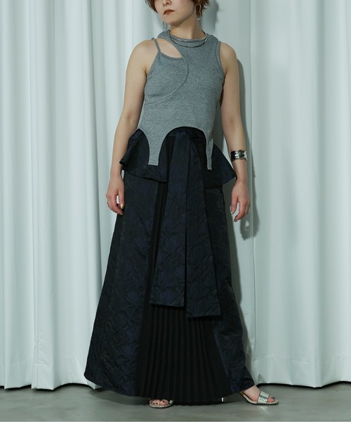 Ezick（エジック）の「Peplum ribbon スカートセットアップ（スカート・レディース・ライトブルーグレー/ブラック・FREE）」の9枚目の写真