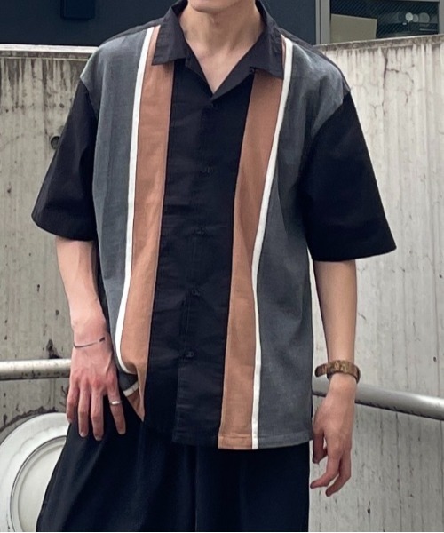niko and...(ニコアンド)の「レトロストライプ切り替えシャツ(シャツ/ブラウス・メンズ・ネイビー/オフホワイト/ブラック・LARGE/MEDIUM)」の3枚目の写真