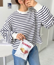 moment+（モーメントプラス）の「TC裏起毛無地＆TC裏毛ボーダー ボリュームスリーブクロップド丈スウェット（スウェット）」