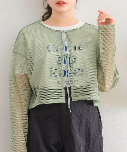 RETRO GIRL（レトロガール）の「２WAYカットメッシュカーデ（カーディガン/ボレロ・レディース・ブラック/レッド/グリーン/ナチュラル・FREE）」の3枚目の写真