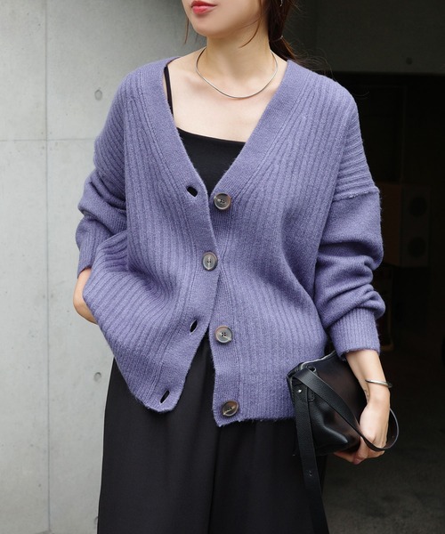 A.ROEGE HOVEダークグレー リブ編み カーディガン 長袖 カーディガン 21962 | A. Roege Hove (Women