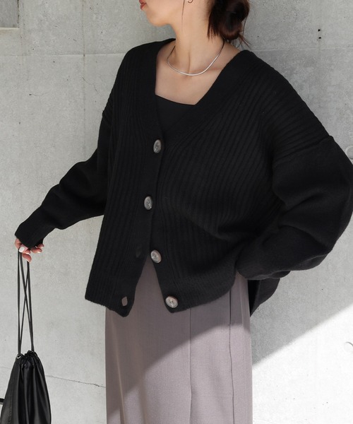 CFCL サイズ3 リブ編み黒長袖カーディガン CFCL サイズ3 リブ編み黒長袖カーディガン CFCL サイズ3 リブ