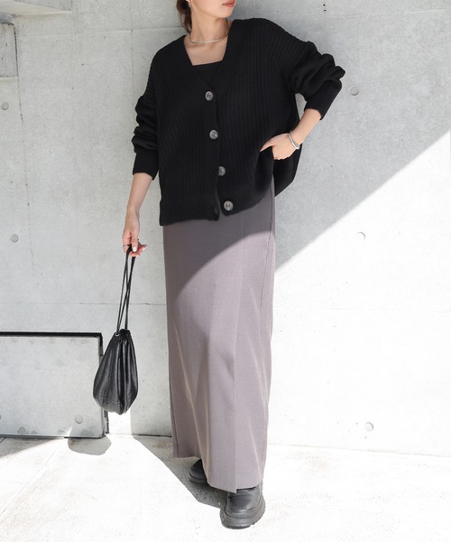 セール】リブ編みボックスシルエット長袖ニットカーディガン