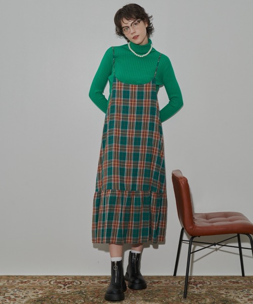 MERLOT（メルロー）の「チェックキャミワンピース（ワンピース・レディース・イエロー/レッド/グリーン・FREE）」の5枚目の写真