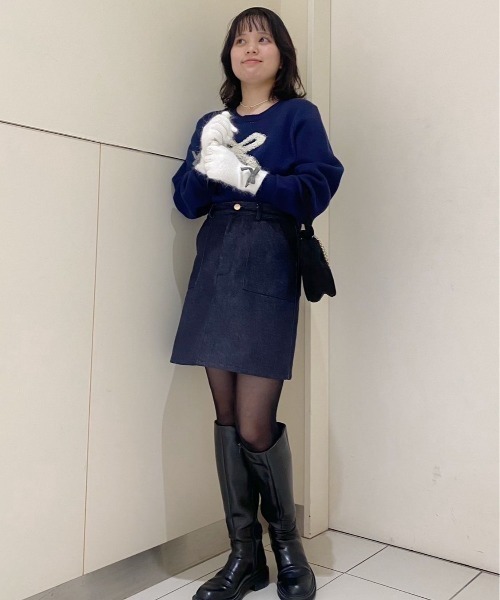 flower(フラワー)の「ベイカーデニムスカート(デニムスカート・レディース・ネイビー・FREE)」の9枚目の写真