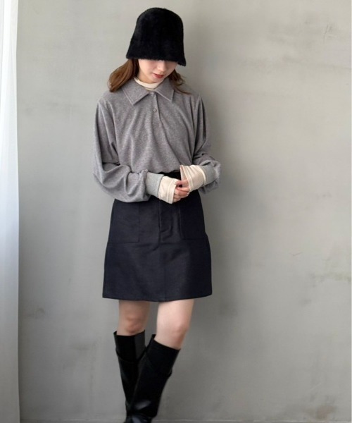 flower(フラワー)の「ベイカーデニムスカート(デニムスカート・レディース・ネイビー・FREE)」の15枚目の写真