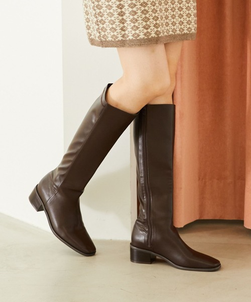セール】＼ ストレッチ 美脚 ／ ミドル ヒール ロングブーツ 31502
